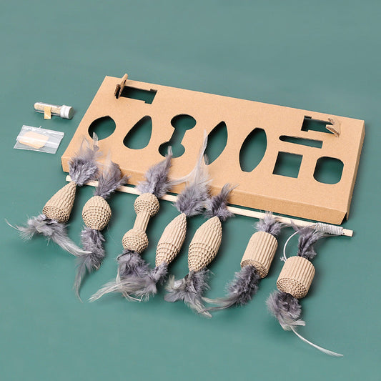 Set de Juguetes para Gato – Palo Interactivo con Plumas y 7 Piezas