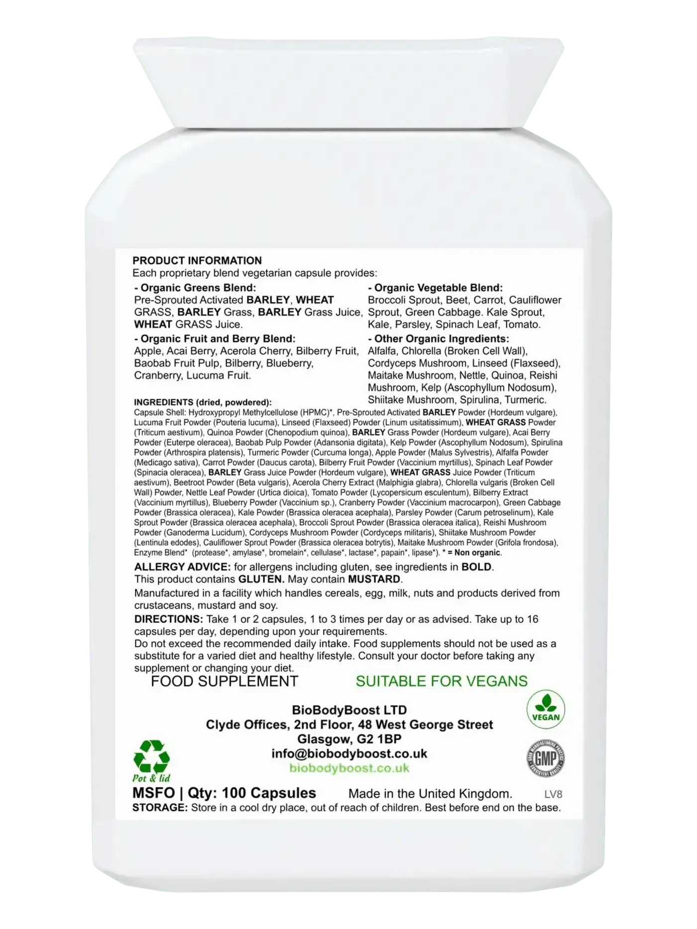 BioBodyBoost Organic Food Form Greens Supplements