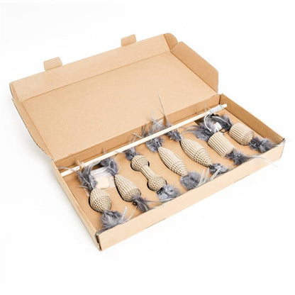 Set de Juguetes para Gato – Palo Interactivo con Plumas y 7 Piezas