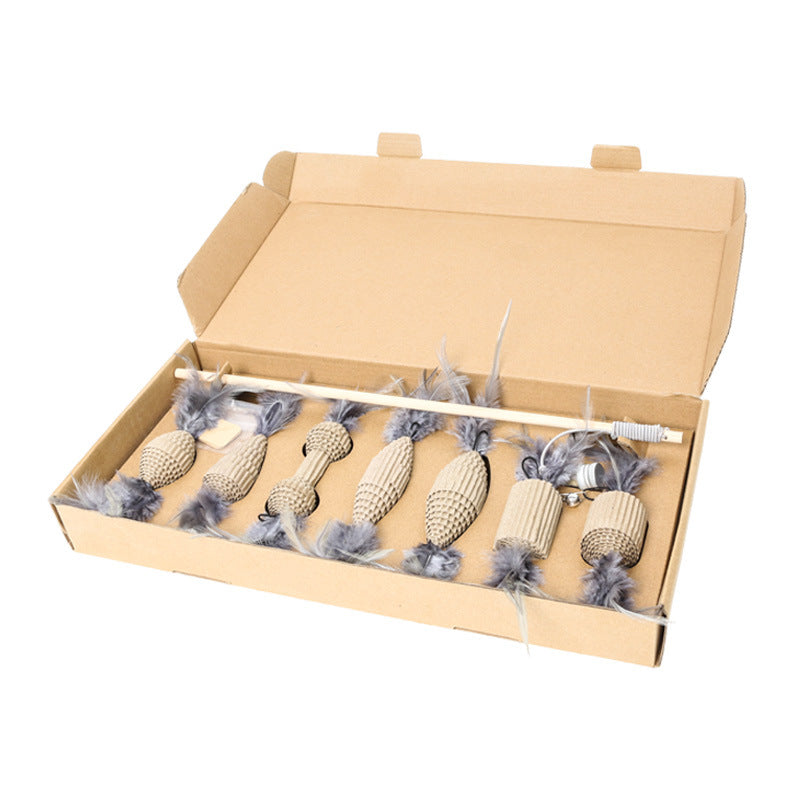 Set de Juguetes para Gato – Palo Interactivo con Plumas y 7 Piezas