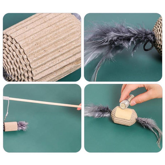 Set de Juguetes para Gato – Palo Interactivo con Plumas y 7 Piezas
