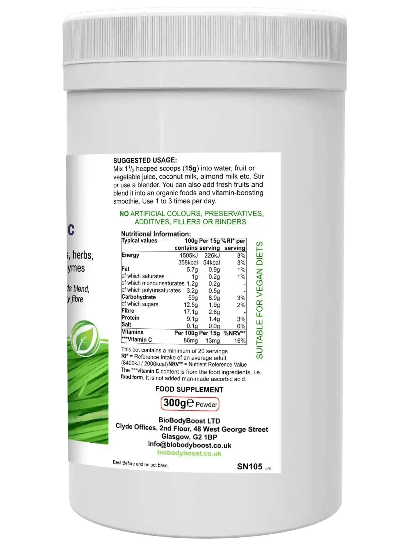Batido Verde Orgánico Sustitutivo de Comida - Vegano